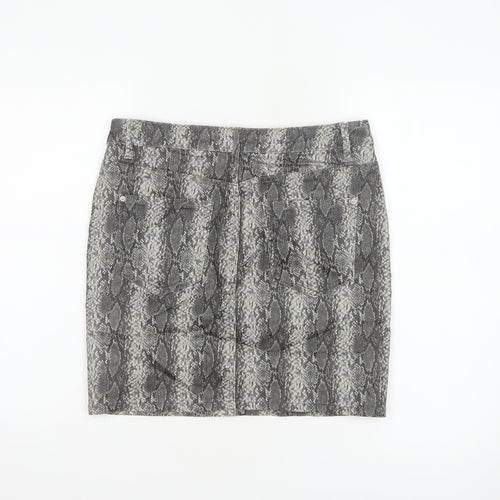 Next Women Grey Snake Print UK 10 Straight Pencil Mini Skirt Pockets