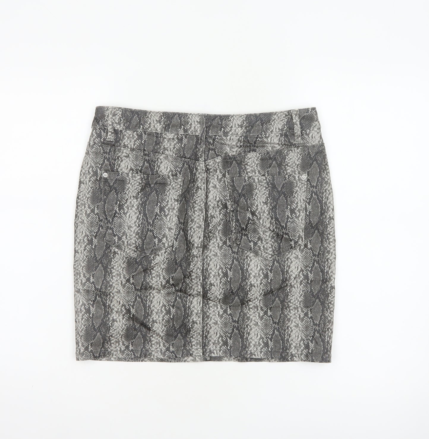 Next Women Grey Snake Print UK 10 Straight Pencil Mini Skirt Pockets