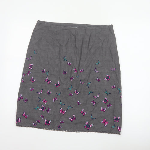 Laura Ashley Women Grey Butterfly Cotton Pencil Skirt UK 14 Lined