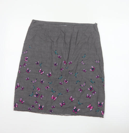 Laura Ashley Women Grey Butterfly Cotton Pencil Skirt UK 14 Lined