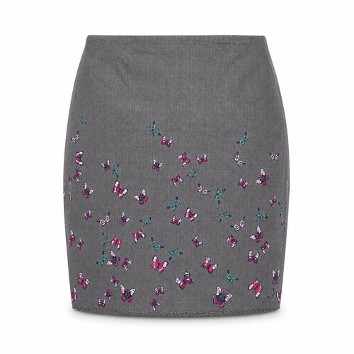 Laura Ashley Women Grey Butterfly Cotton Pencil Skirt UK 14 Lined