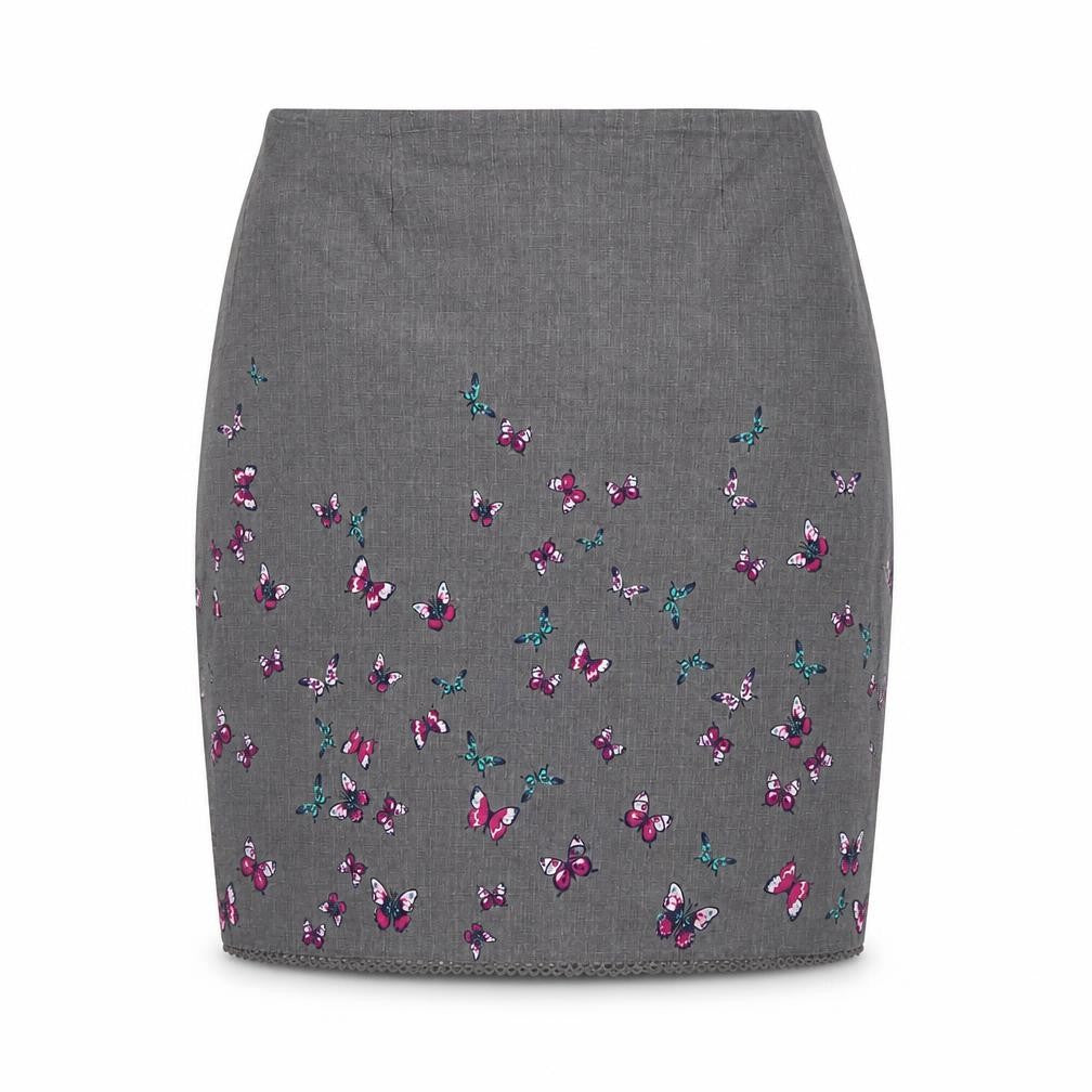 Laura Ashley Women Grey Butterfly Cotton Pencil Skirt UK 14 Lined