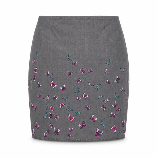 Laura Ashley Women Grey Butterfly Cotton Pencil Skirt UK 14 Lined