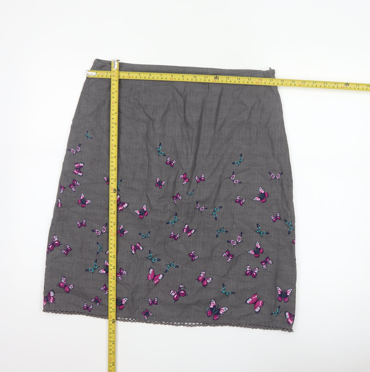 Laura Ashley Women Grey Butterfly Cotton Pencil Skirt UK 14 Lined