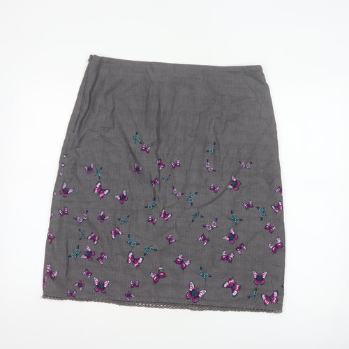 Laura Ashley Women Grey Butterfly Cotton Pencil Skirt UK 14 Lined