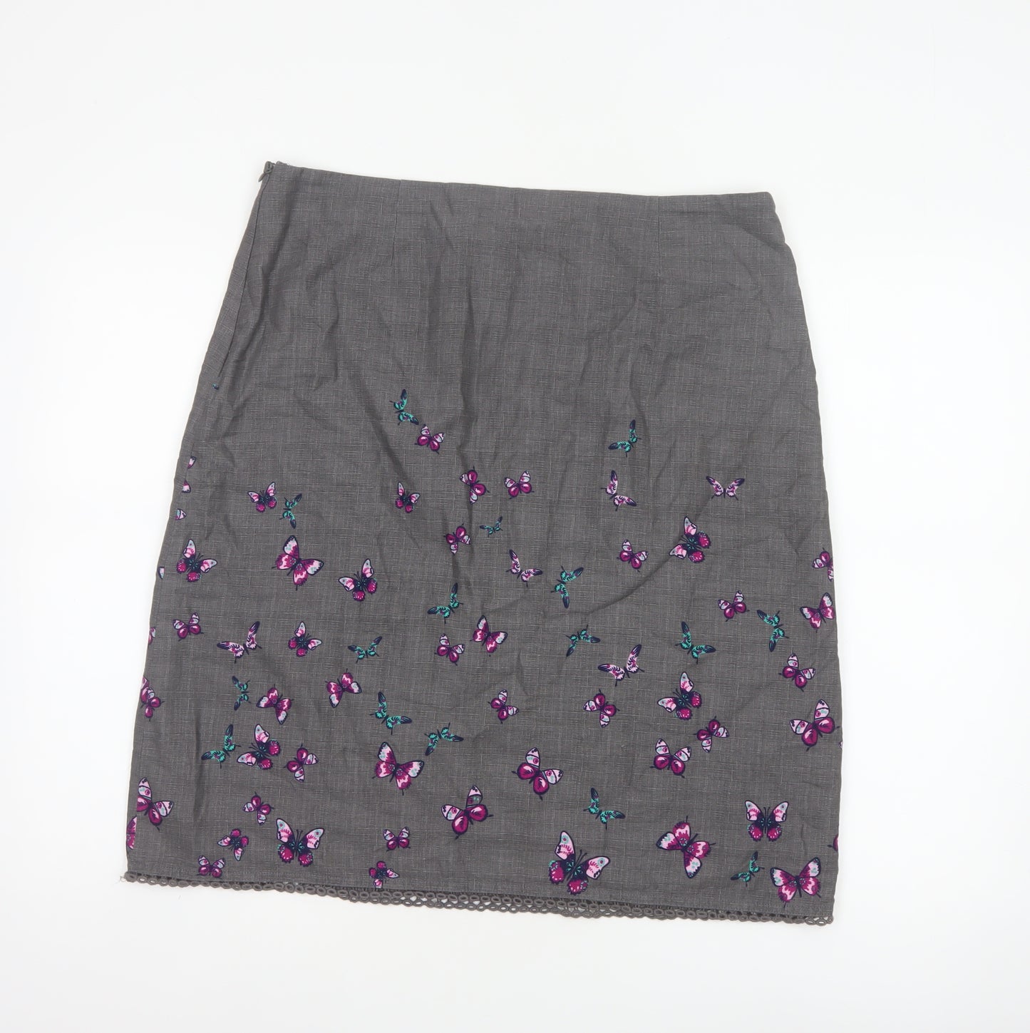 Laura Ashley Women Grey Butterfly Cotton Pencil Skirt UK 14 Lined
