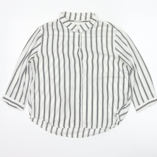 Monki Women White Black Stripe Button-Up Blouse UK 10 Long Sleeve