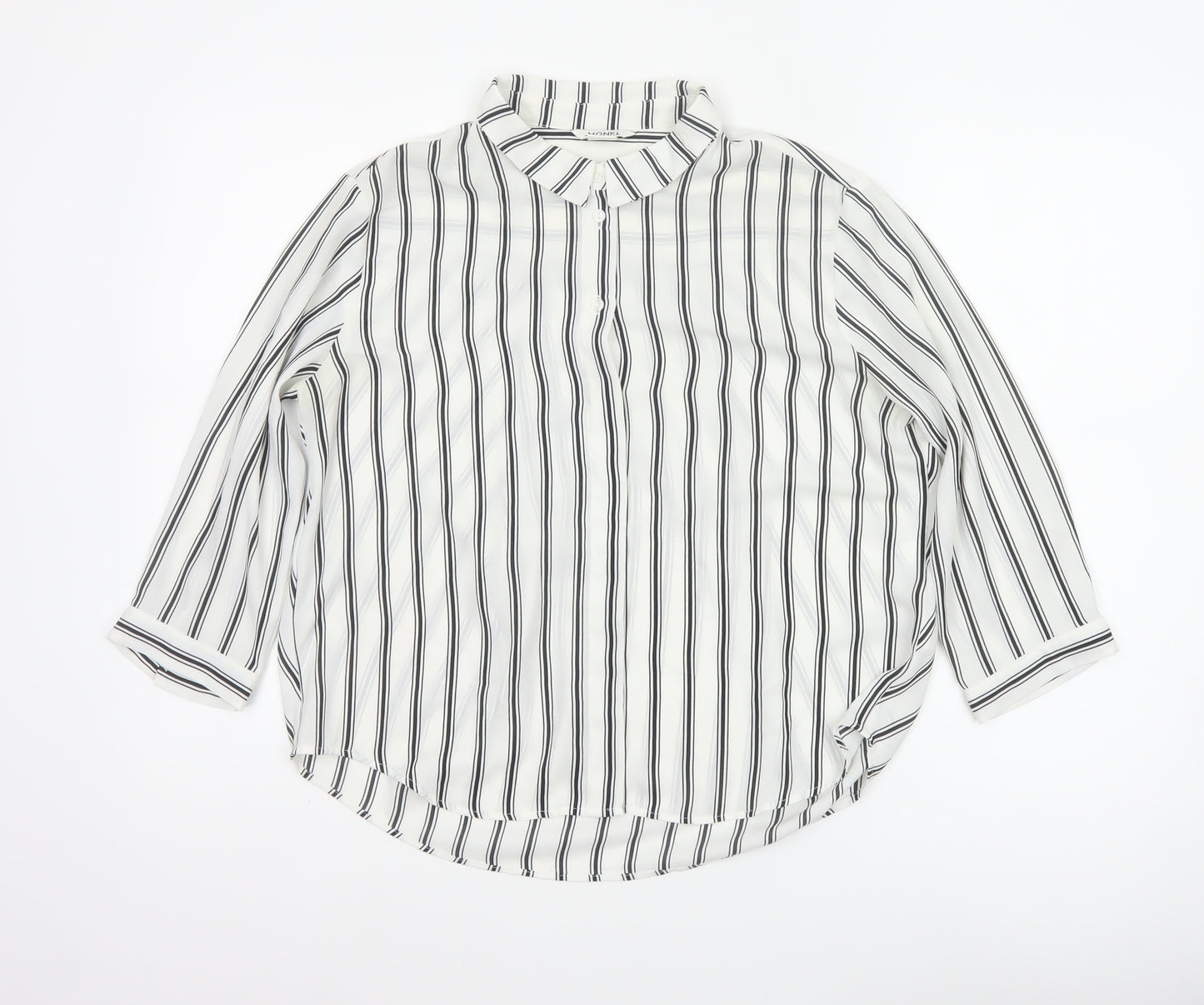 Monki Women White Black Stripe Button-Up Blouse UK 10 Long Sleeve