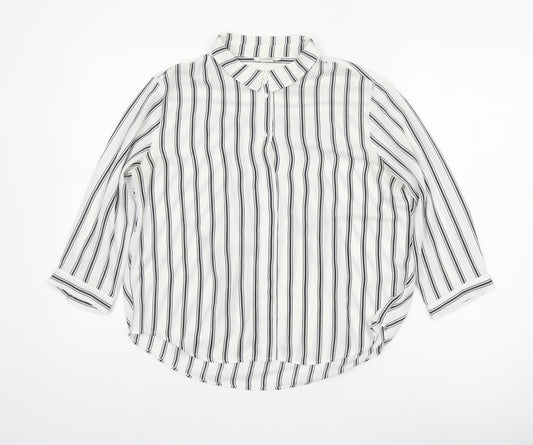 Monki Women White Black Stripe Button-Up Blouse UK 10 Long Sleeve