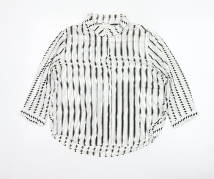 Monki Women White Black Stripe Button-Up Blouse UK 10 Long Sleeve