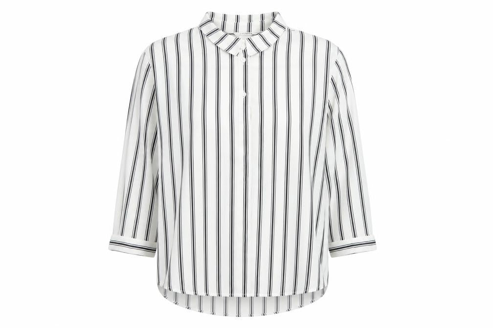 Front view of Monki Women White Black Stripe Button-Up Blouse UK 10 Long Sleeve