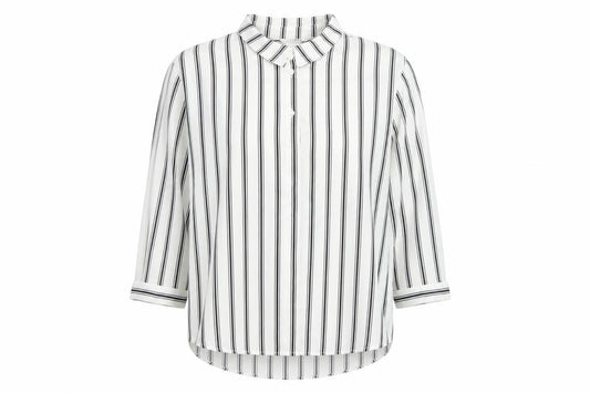 Monki Women White Black Stripe Button-Up Blouse UK 10 Long Sleeve