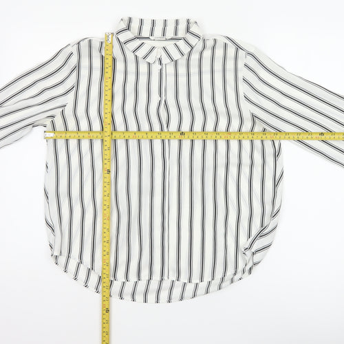 Monki Women White Black Stripe Button-Up Blouse UK 10 Long Sleeve