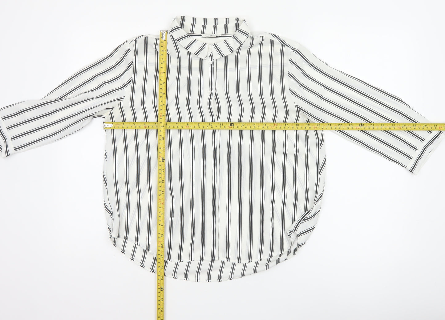 Monki Women White Black Stripe Button-Up Blouse UK 10 Long Sleeve