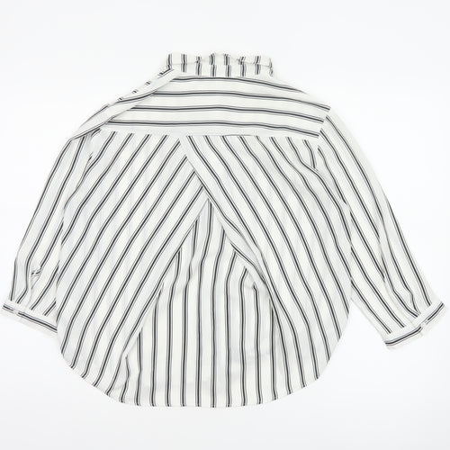 Monki Women White Black Stripe Button-Up Blouse UK 10 Long Sleeve