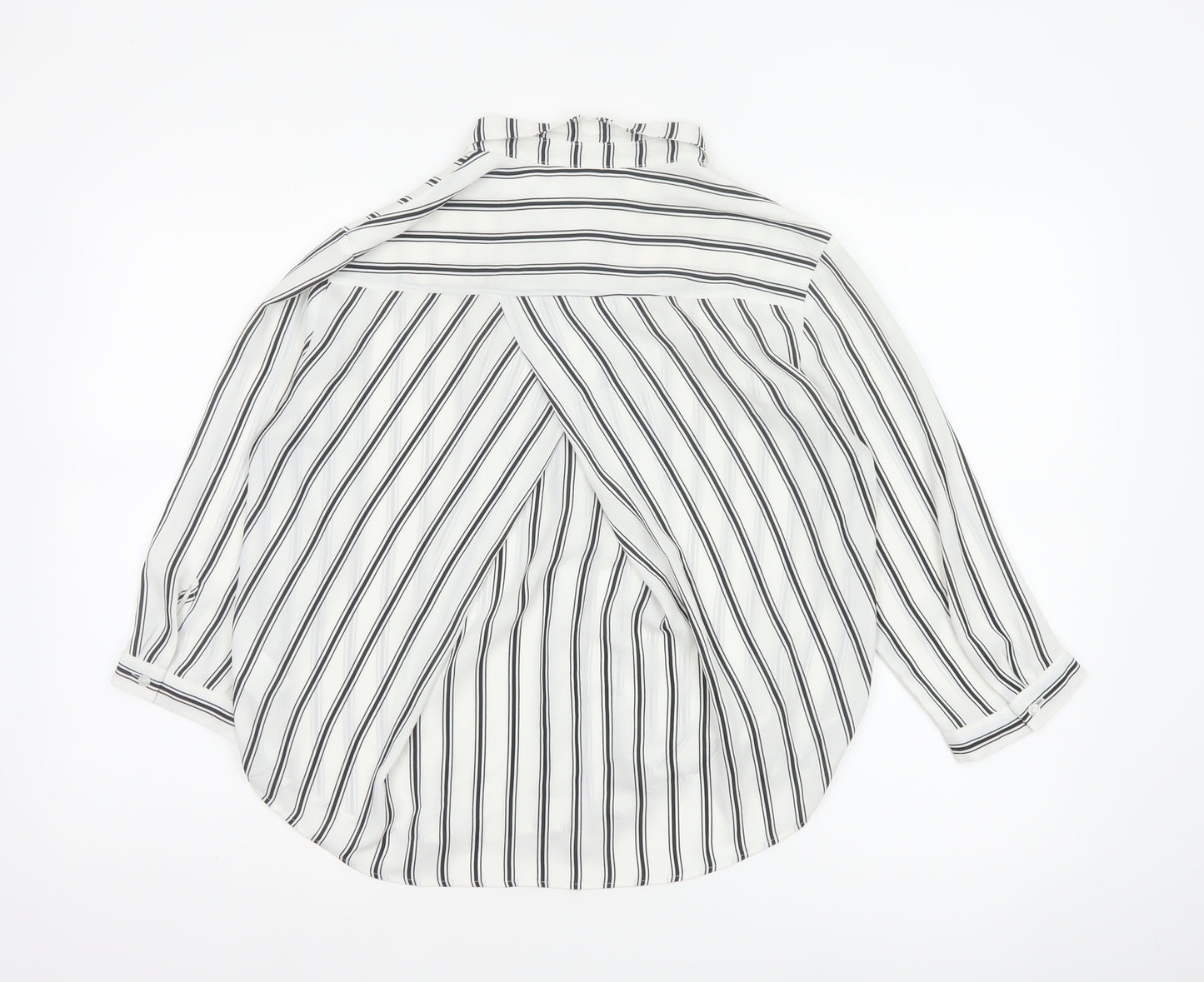 Monki Women White Black Stripe Button-Up Blouse UK 10 Long Sleeve