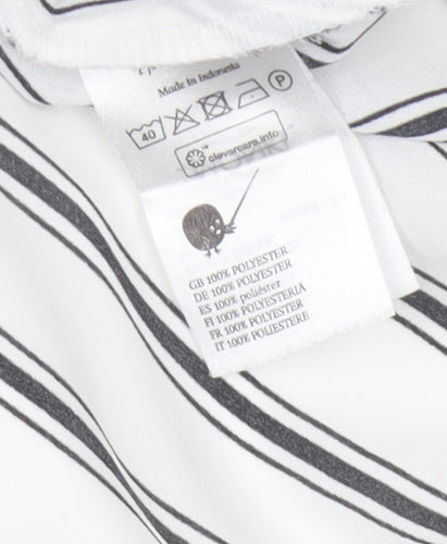 Monki Women White Black Stripe Button-Up Blouse UK 10 Long Sleeve