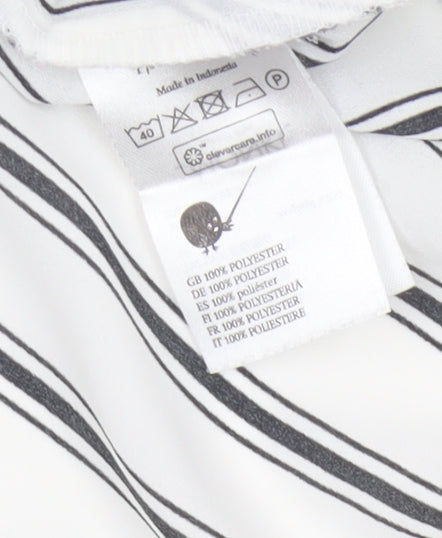 Monki Women White Black Stripe Button-Up Blouse UK 10 Long Sleeve