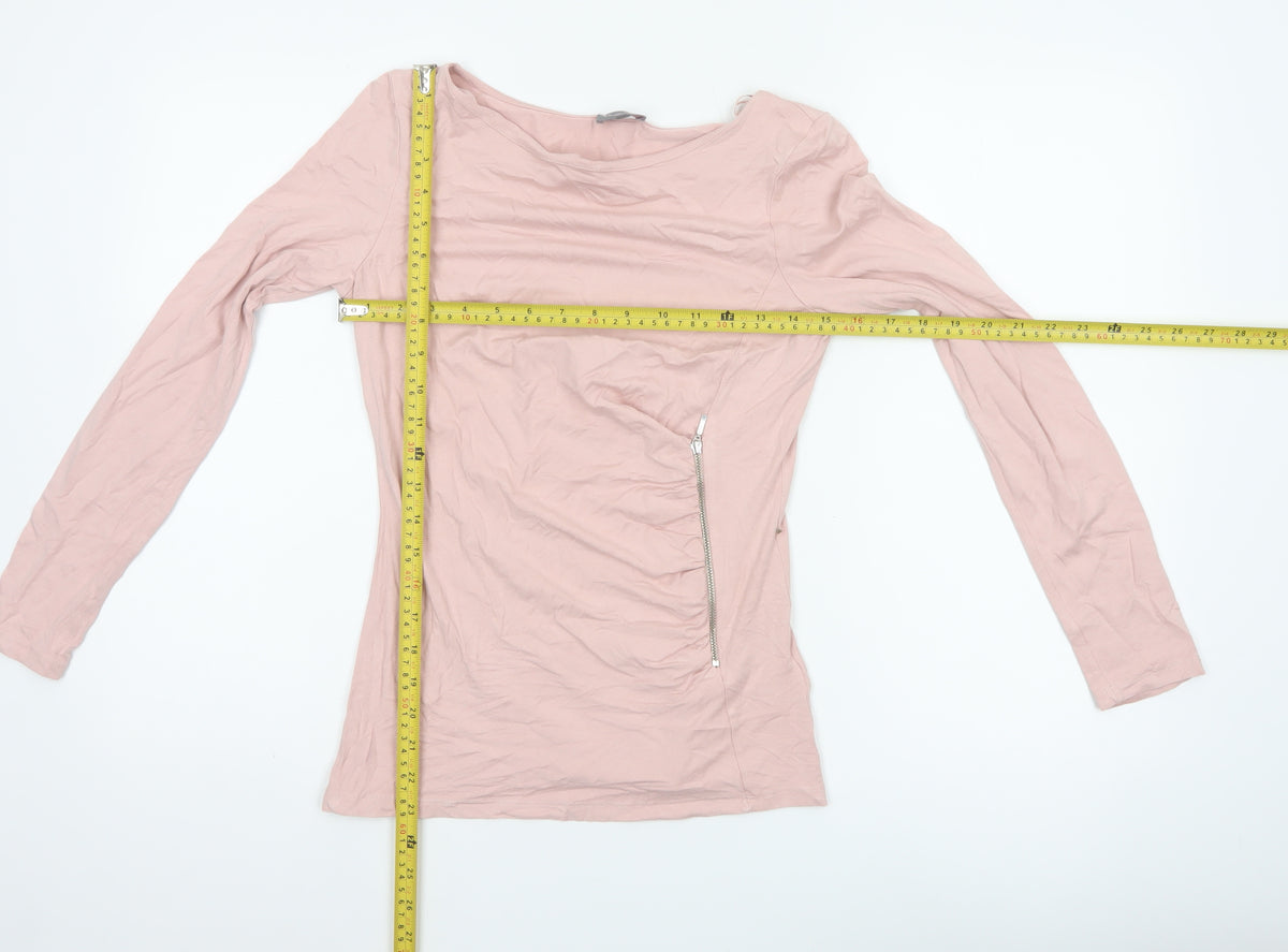 Phase Eight Women’s Pink UK 8 Basic Long Sleeve Zip Jersey Top