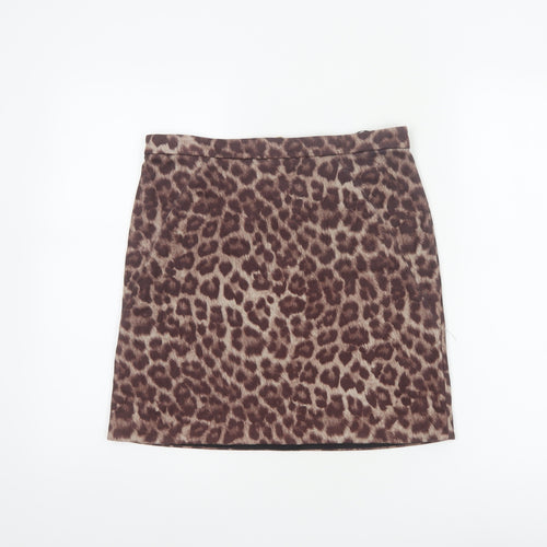 River Island Women Brown Leopard Print Size 10 Mini Pencil Skirt Zip
