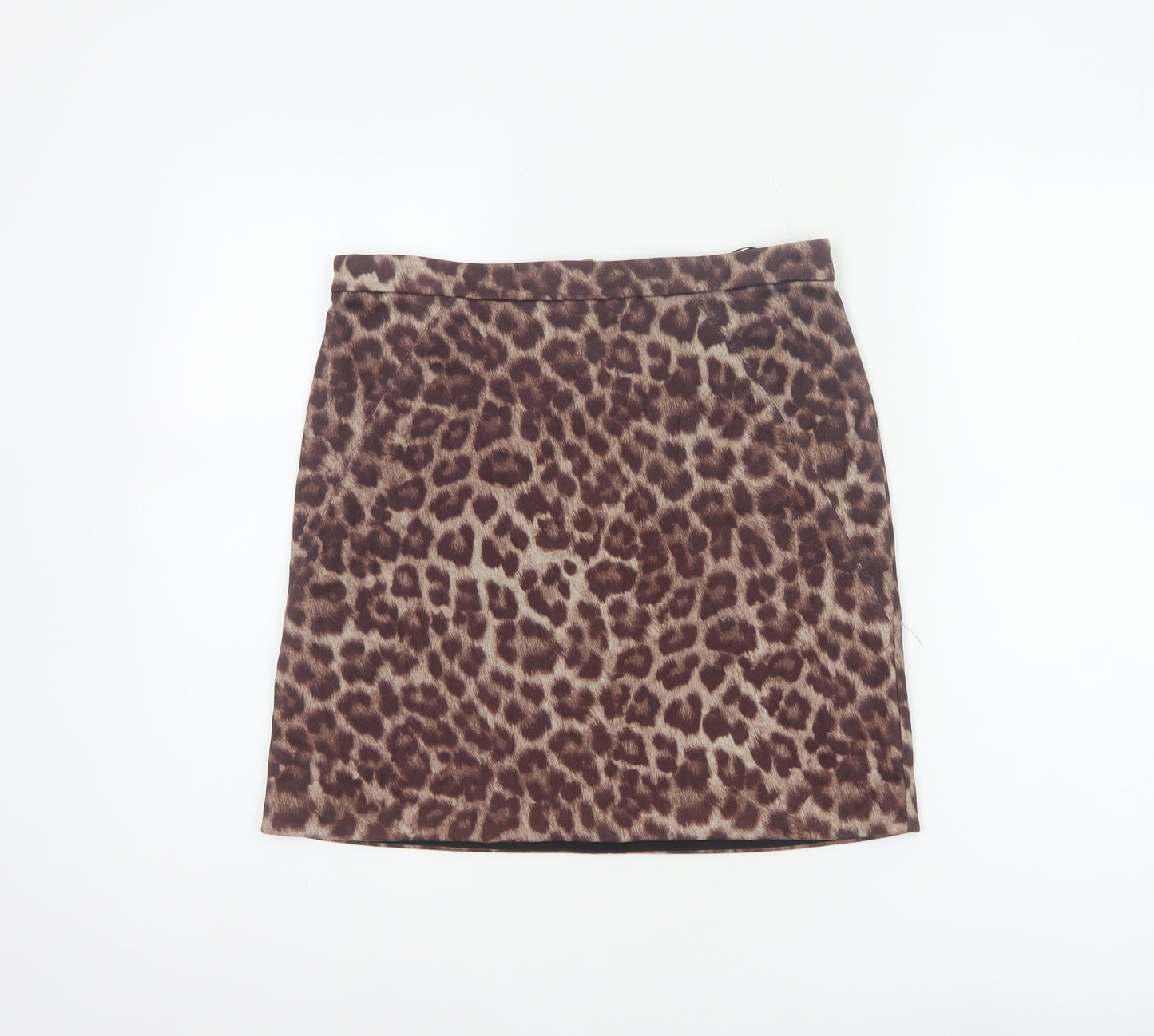 River Island Women Brown Leopard Print Size 10 Mini Pencil Skirt Zip