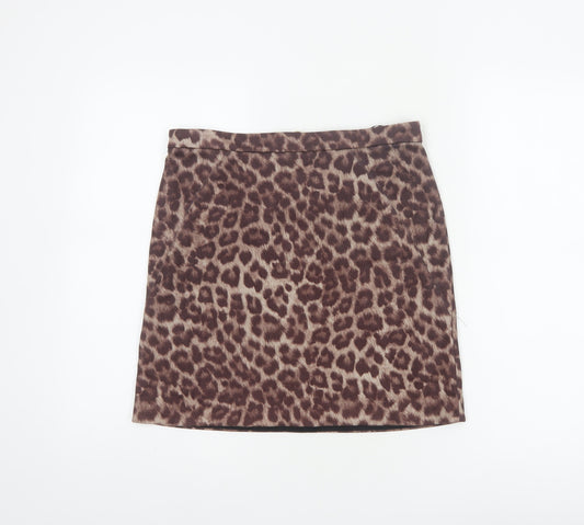 River Island Women Brown Leopard Print Size 10 Mini Pencil Skirt Zip