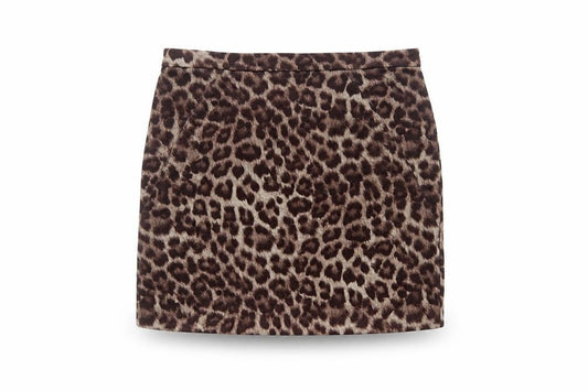 River Island Women Brown Leopard Print Size 10 Mini Pencil Skirt Zip