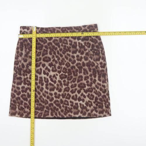 River Island Women Brown Leopard Print Size 10 Mini Pencil Skirt Zip