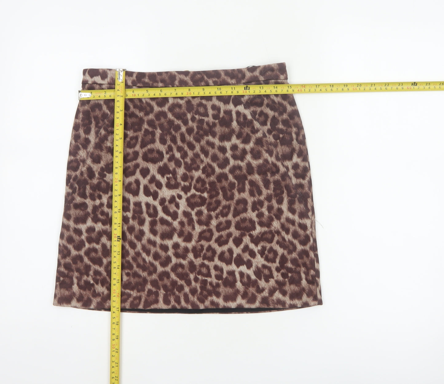 River Island Women Brown Leopard Print Size 10 Mini Pencil Skirt Zip