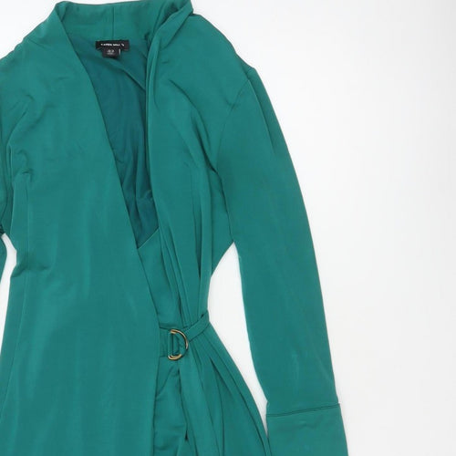 Karen Millen Women Green UK 10 Fit & Flare Belted V-Neck Dress