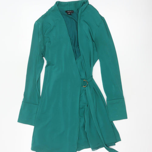 Karen Millen Women Green UK 10 Fit & Flare Belted V-Neck Dress