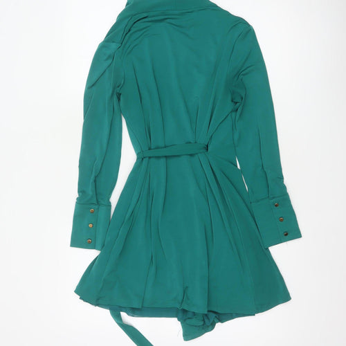 Karen Millen Women Green UK 10 Fit & Flare Belted V-Neck Dress