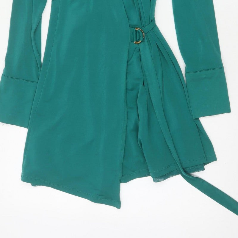 Karen Millen Women Green UK 10 Fit & Flare Belted V-Neck Dress