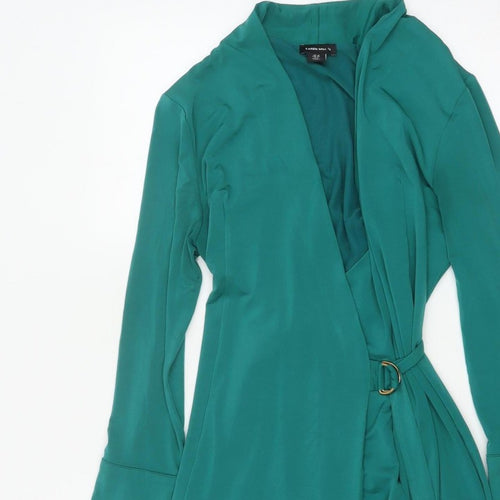 Karen Millen Women Green UK 10 Fit & Flare Belted V-Neck Dress