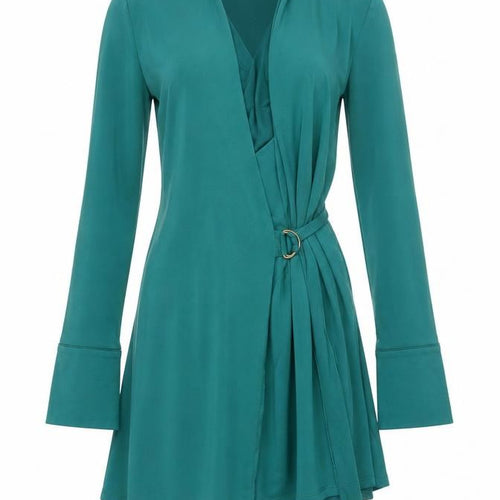 Karen Millen Women Green UK 10 Fit & Flare Belted V-Neck Dress