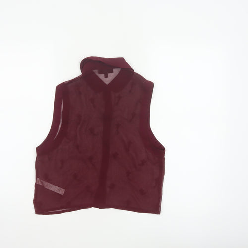 Topshop Women Burgundy UK 8 Sheer Beaded Sleeveless Collared Blouse