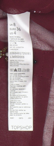 Topshop Women Burgundy UK 8 Sheer Beaded Sleeveless Collared Blouse