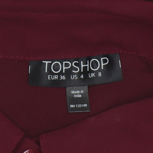 Topshop Women Burgundy UK 8 Sheer Beaded Sleeveless Collared Blouse