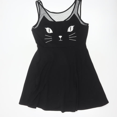 Hot Topic Women Black XL Cat Mesh Skater Dress Gothic