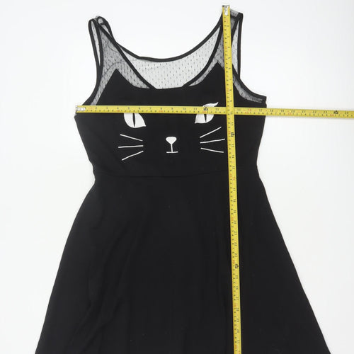 Hot Topic Women Black XL Cat Mesh Skater Dress Gothic