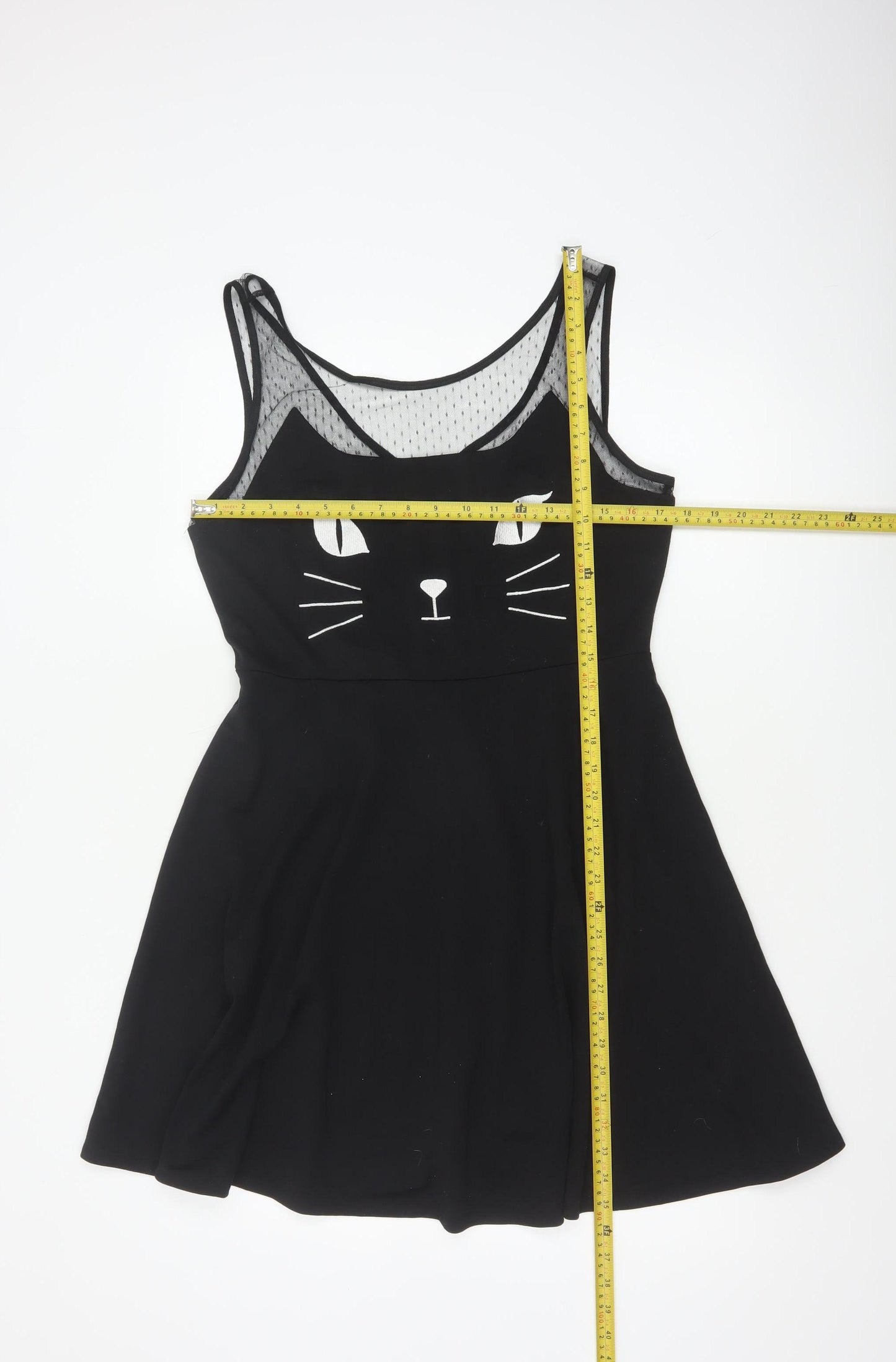 Hot Topic Women Black XL Cat Mesh Skater Dress Gothic