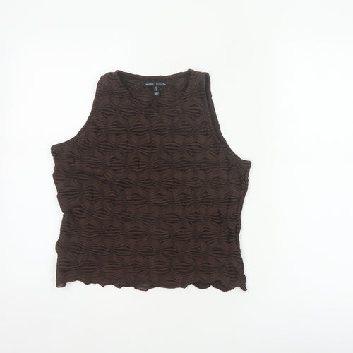 River Island Women Brown UK 12 Sheer Textured Stretch Tank Top