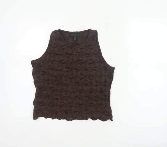 River Island Women Brown UK 12 Sheer Textured Stretch Tank Top