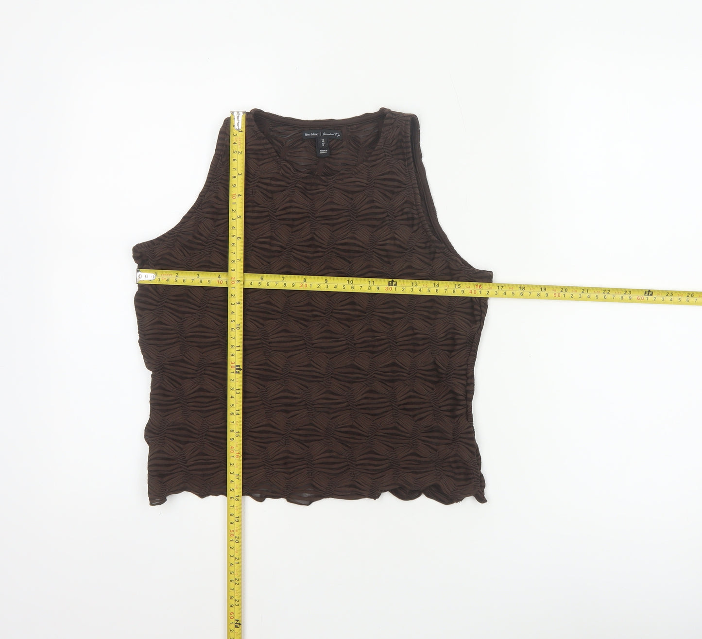 River Island Women Brown UK 12 Sheer Textured Stretch Tank Top