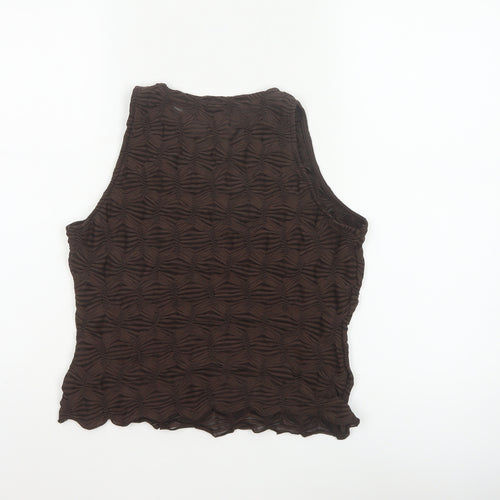 River Island Women Brown UK 12 Sheer Textured Stretch Tank Top