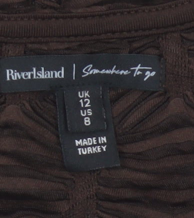 River Island Women Brown UK 12 Sheer Textured Stretch Tank Top