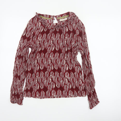 White Stuff Women Red Leaf Print Ruffle Long Sleeve Blouse UK 10