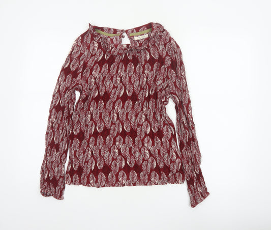 White Stuff Women Red Leaf Print Ruffle Long Sleeve Blouse UK 10