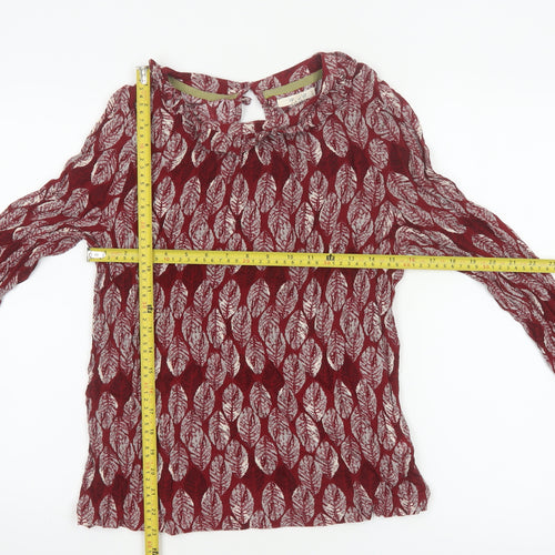 White Stuff Women Red Leaf Print Ruffle Long Sleeve Blouse UK 10