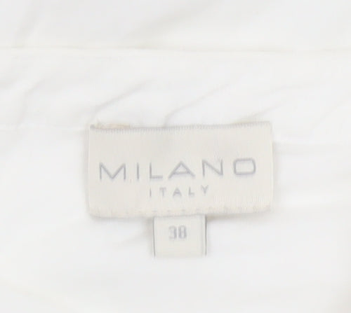 Milano Italy Women White UK 10 V-Neck Cotton Puff Sleeve Blouse